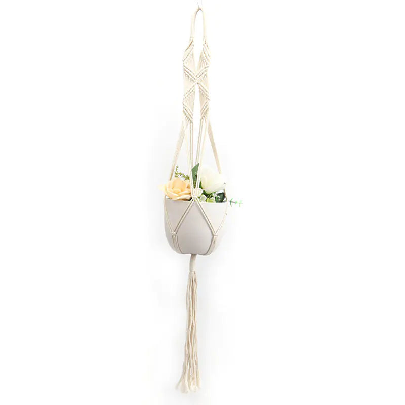 Handcrafted Cotton Rope Hanging Planter – Nordic Boho Macrame Plant Holder for Indoor & Outdoor Décor