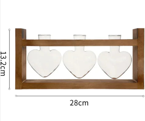 Heart-Shaped Glass Vase with Wooden Stand – Romantic Modern Hydroponic Planter for Elegant Home Décor