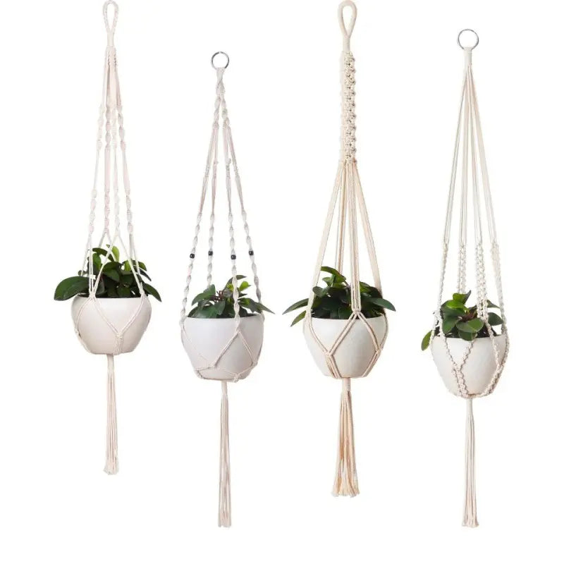 Handcrafted Cotton Rope Hanging Planter – Nordic Boho Macrame Plant Holder for Indoor & Outdoor Décor