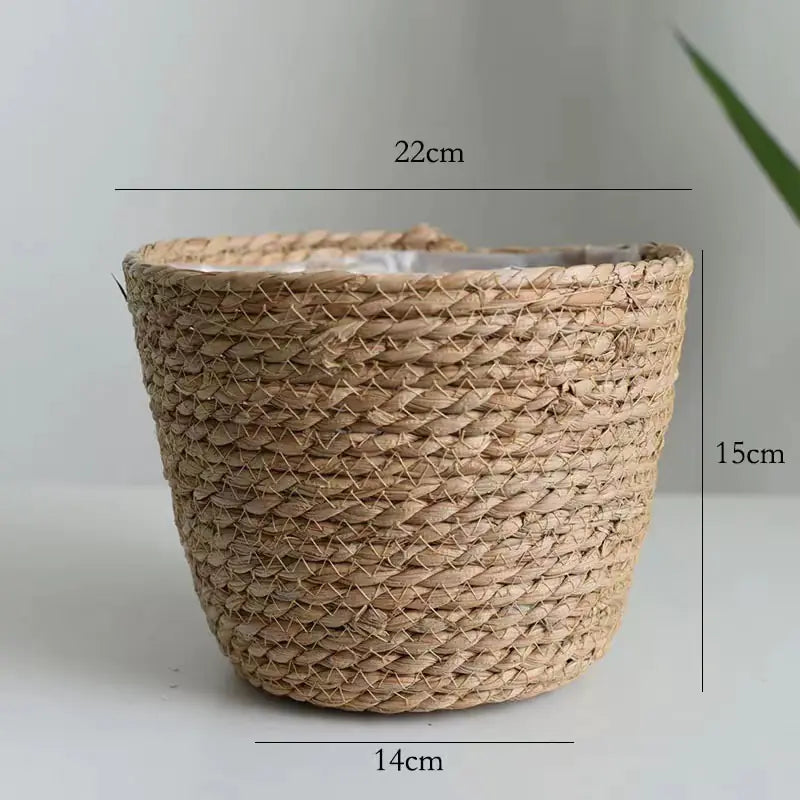 Handwoven Grass Plant Pot – Eco-Friendly Boho Basket Planter for Indoor & Outdoor Décor
