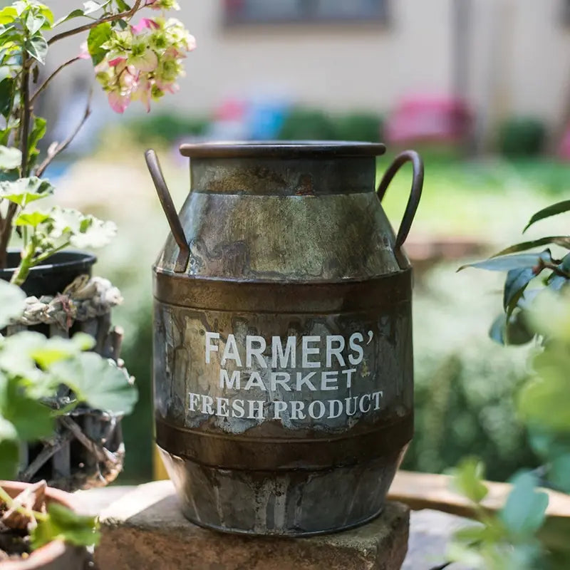 Rusty Iron Bucket Flower Pot – Vintage Metal Planter for Rustic Boho & Modern Farmhouse Décor
