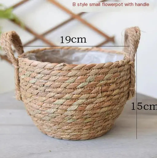 Straw Woven Flower Pot – Seaweed Basket Planter for Boho & Scandinavian Home Décor