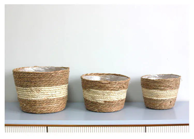 Handwoven Grass Plant Pot – Eco-Friendly Boho Basket Planter for Indoor & Outdoor Décor