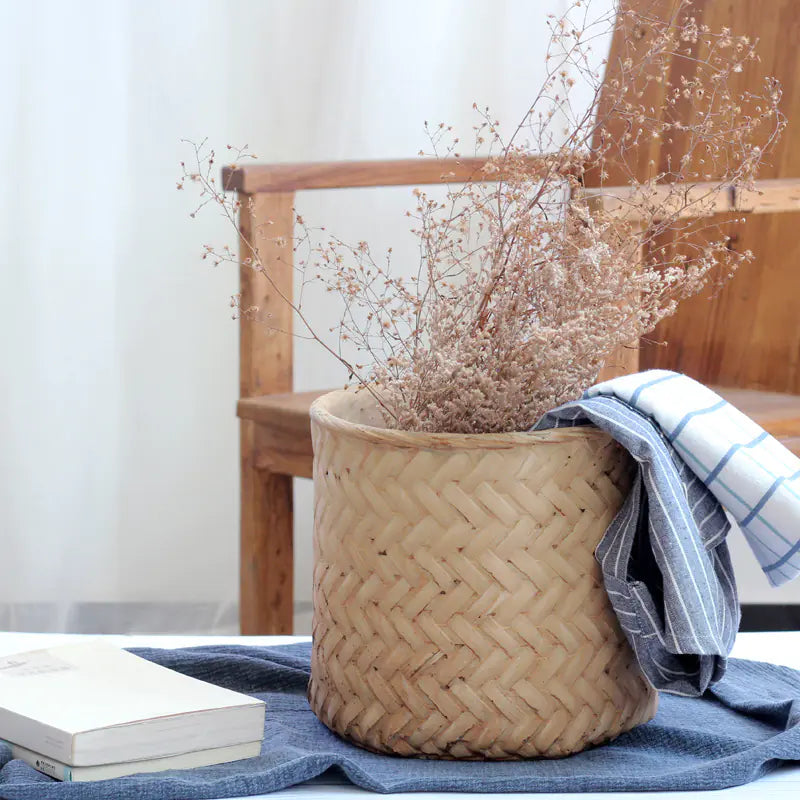 Faux Bamboo Cement Flower Pot – Rustic Handcrafted Planter for Sustainable Boho Home Décor