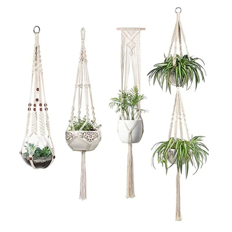 Handcrafted Cotton Rope Hanging Planter – Nordic Boho Macrame Plant Holder for Indoor & Outdoor Décor