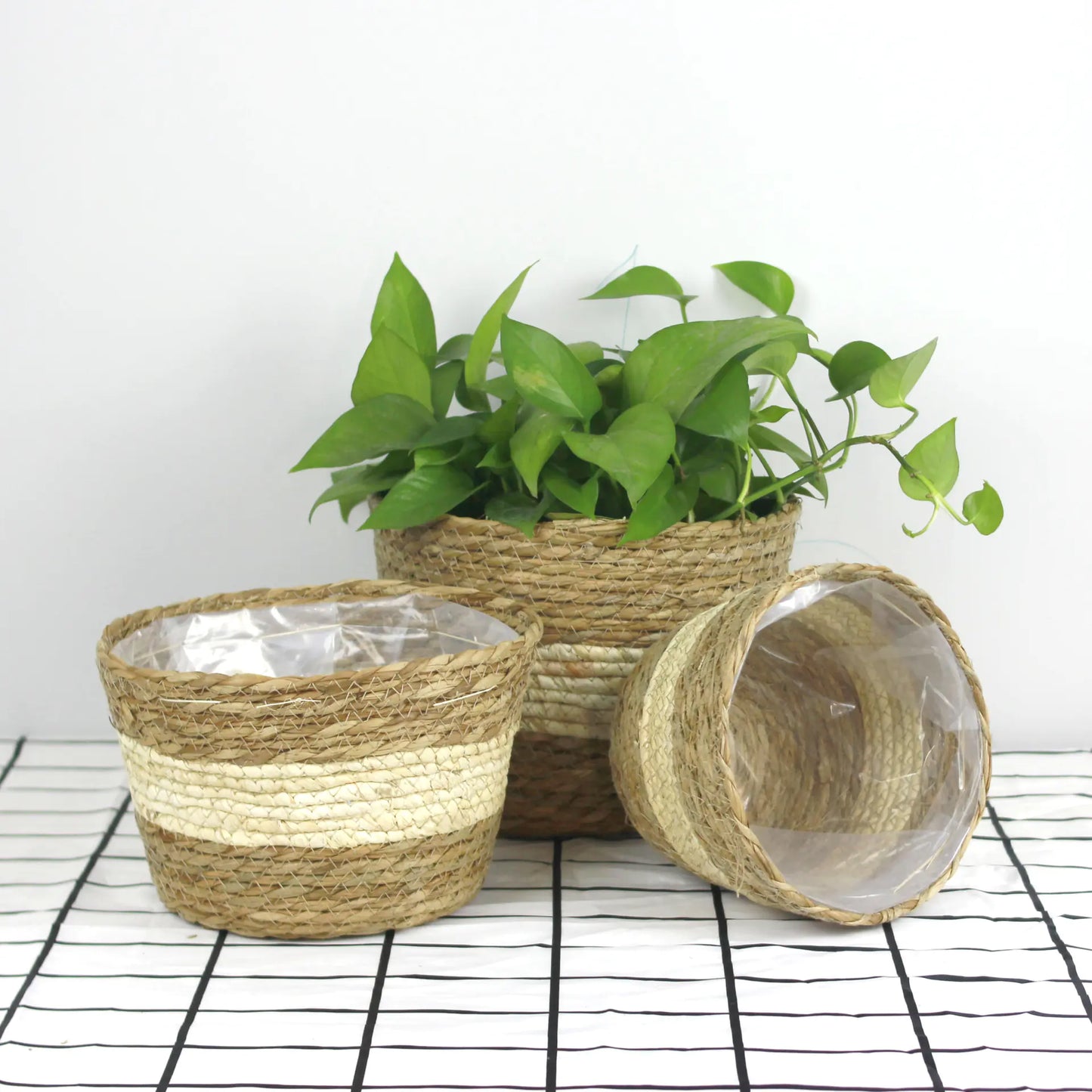 Handwoven Grass Plant Pot – Eco-Friendly Boho Basket Planter for Indoor & Outdoor Décor