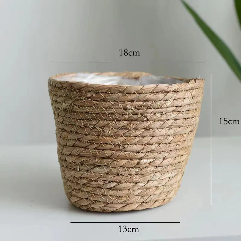 Handwoven Grass Plant Pot – Eco-Friendly Boho Basket Planter for Indoor & Outdoor Décor