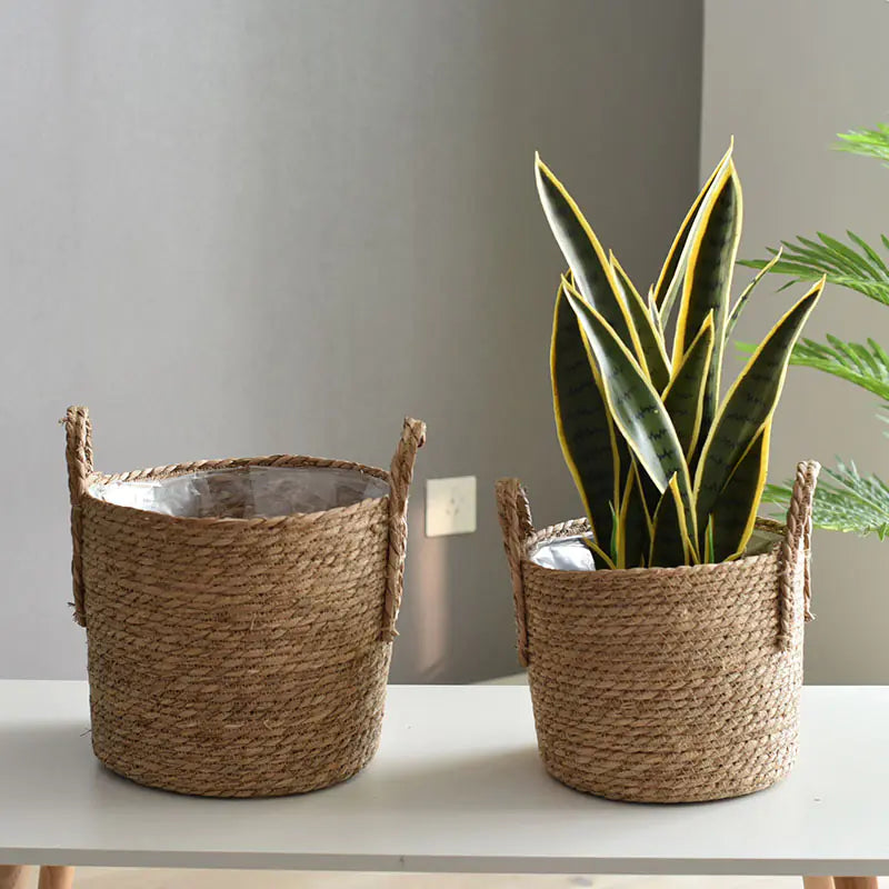 Straw Woven Flower Pot – Seaweed Basket Planter for Boho & Scandinavian Home Décor