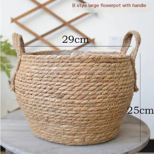Straw Woven Flower Pot – Seaweed Basket Planter for Boho & Scandinavian Home Décor