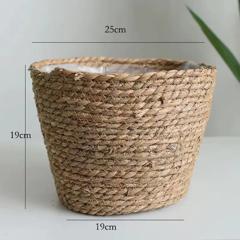 Handwoven Grass Plant Pot – Eco-Friendly Boho Basket Planter for Indoor & Outdoor Décor