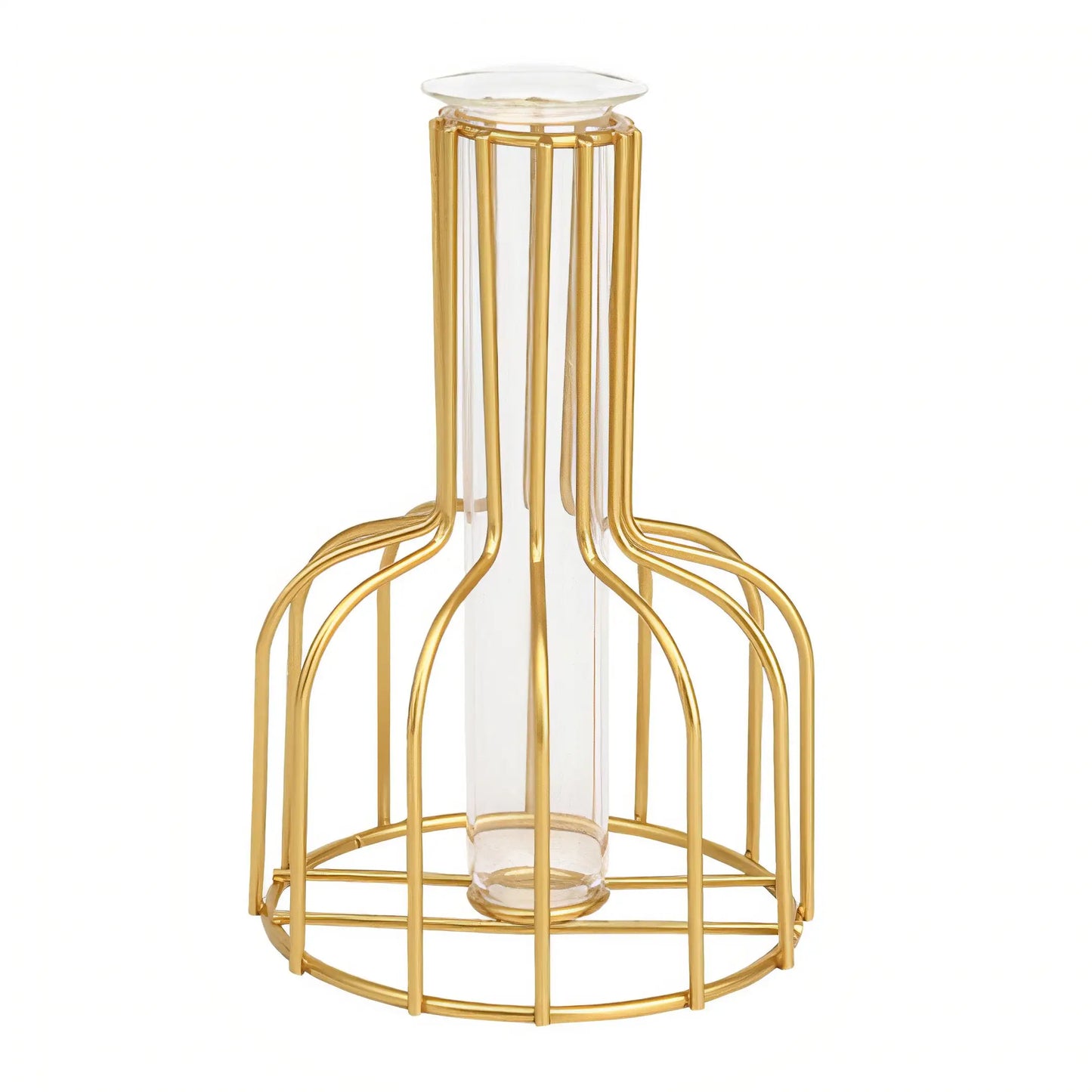 Glass Vase with Iron Stand – Minimalist Tabletop Planter for Modern Boho Home Décor