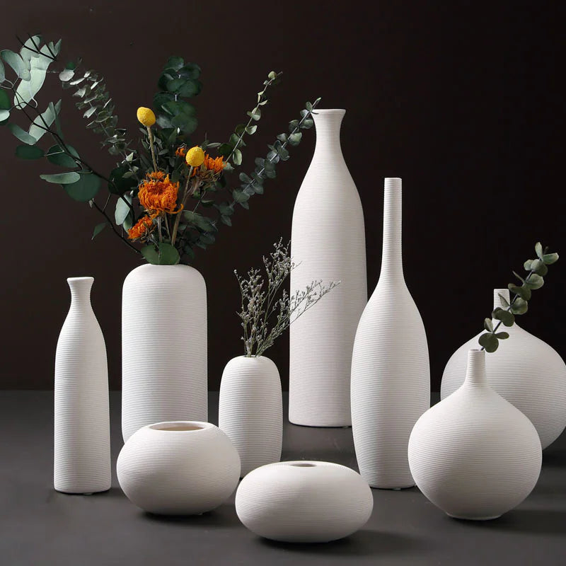Minimalist White Ceramic Vase – Modern European Art Ornament for Elegant Home Décor