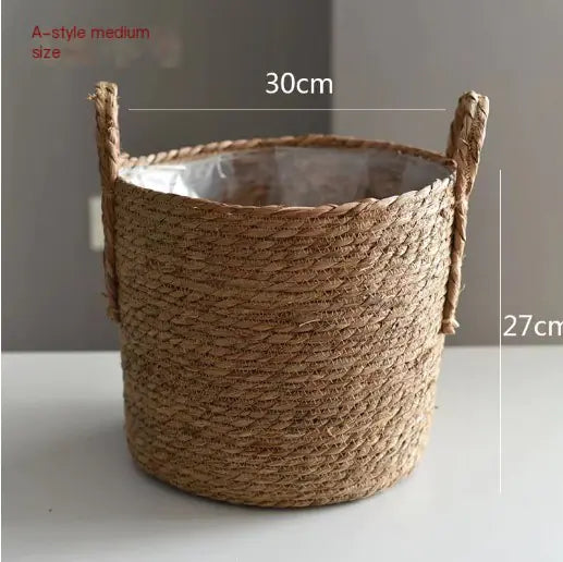Straw Woven Flower Pot – Seaweed Basket Planter for Boho & Scandinavian Home Décor