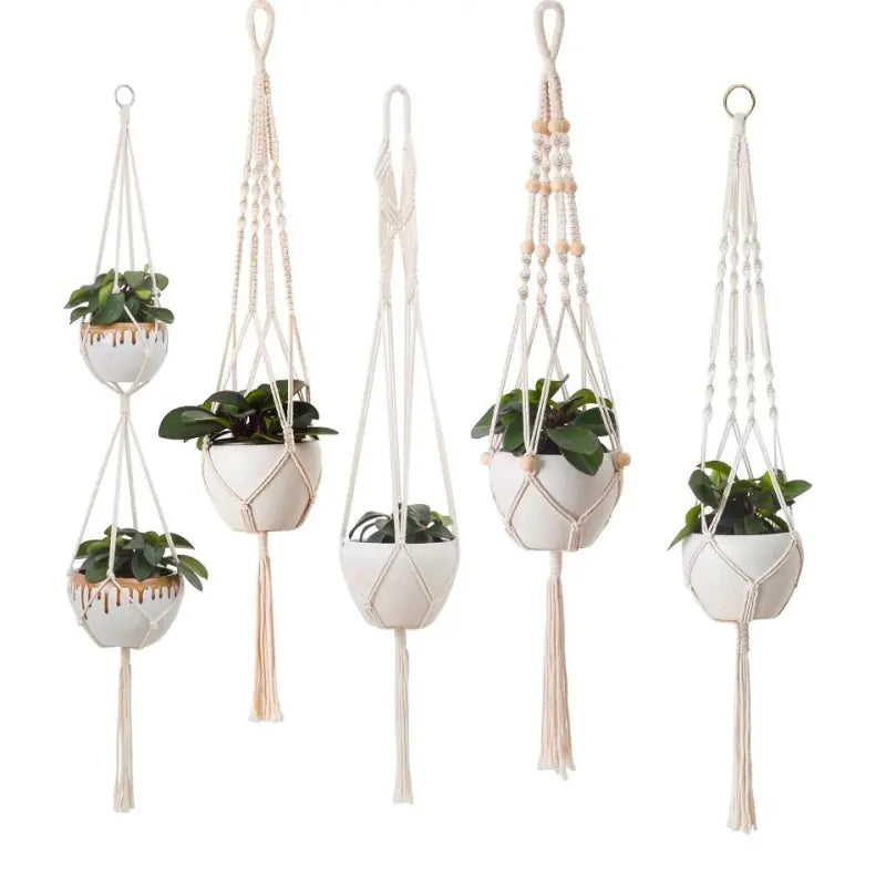 Handcrafted Cotton Rope Hanging Planter – Nordic Boho Macrame Plant Holder for Indoor & Outdoor Décor