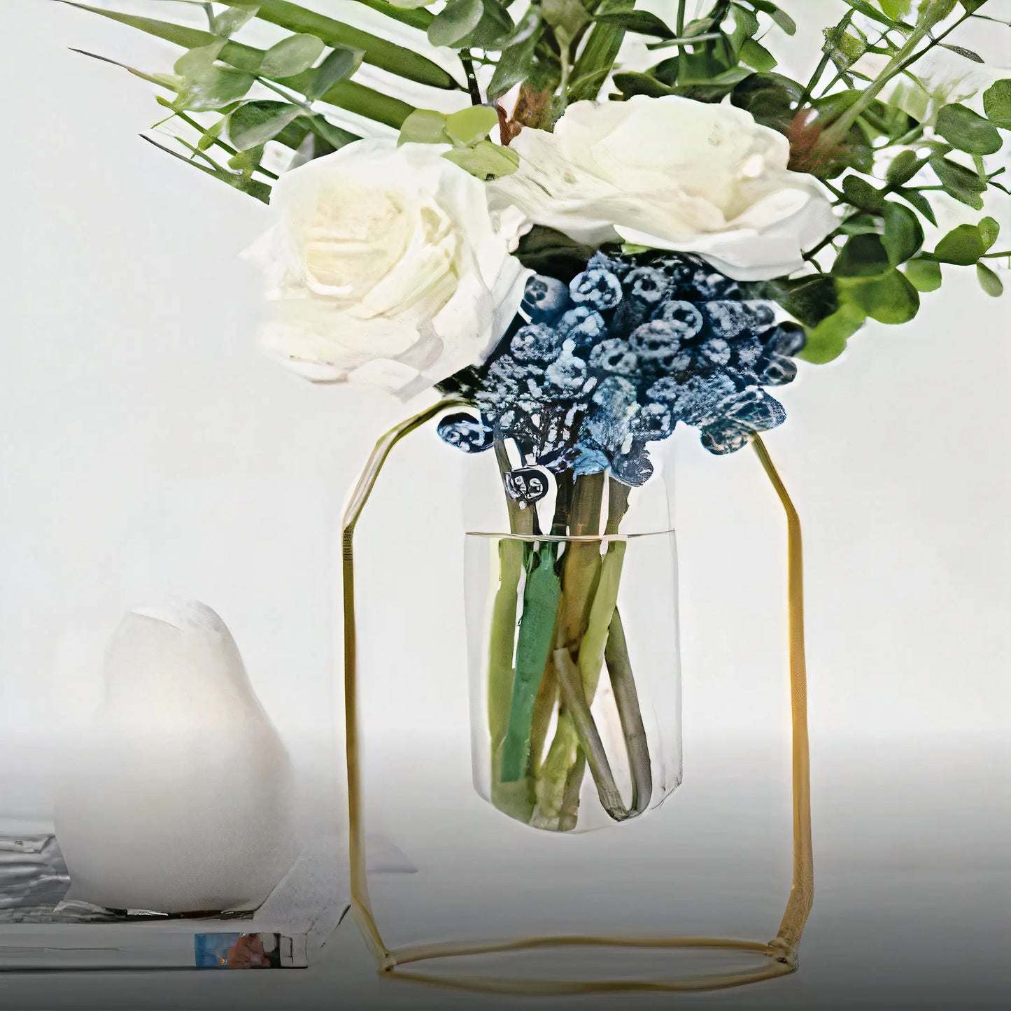 Glass Vase with Iron Frame – Modern Minimalist Planter for Elegant Home & Office Décor