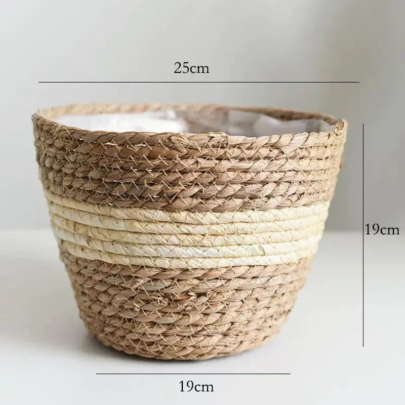 Handwoven Grass Plant Pot – Eco-Friendly Boho Basket Planter for Indoor & Outdoor Décor
