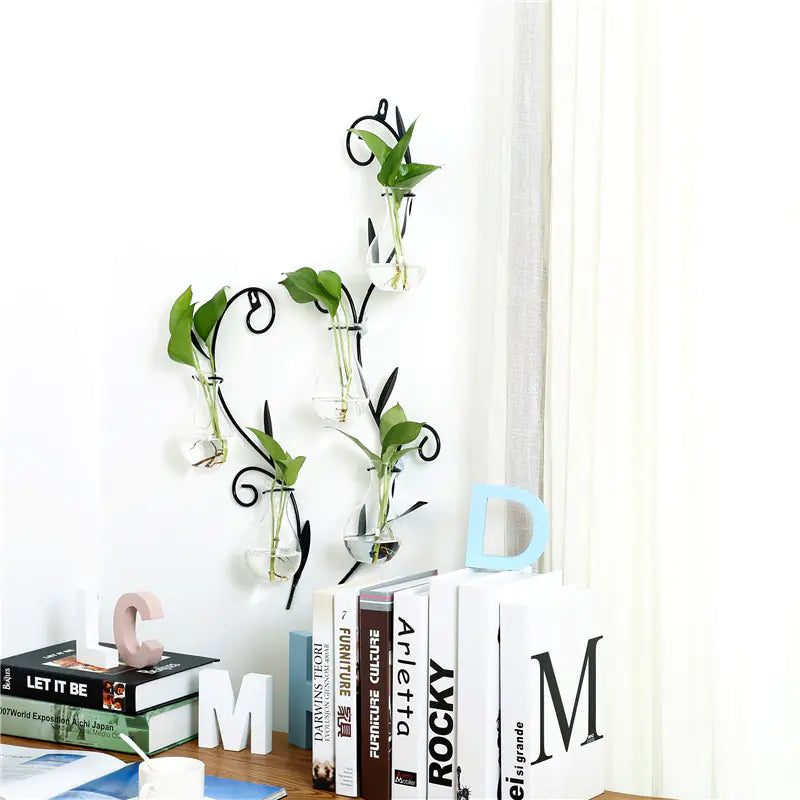 Iron Wall Hanging Plant Container – Modern Glass Wall Vase for Elegant Boho Home Décor
