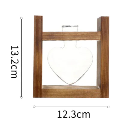 Heart-Shaped Glass Vase with Wooden Stand – Romantic Modern Hydroponic Planter for Elegant Home Décor