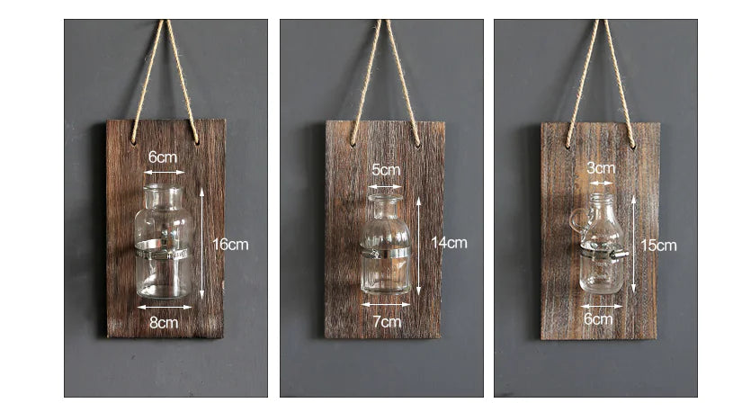 Wooden Hydroponic Glass Vase Wall Décor – Modern Nature-Inspired Planter for Elegant Home Styling