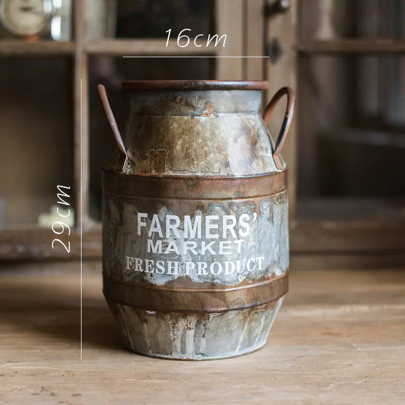 Rusty Iron Bucket Flower Pot – Vintage Metal Planter for Rustic Boho & Modern Farmhouse Décor