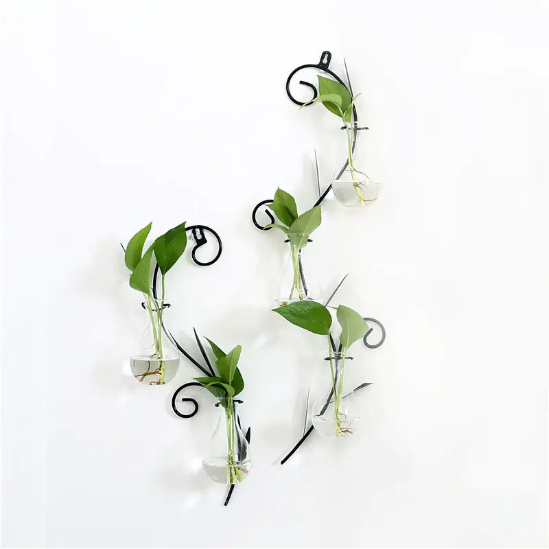 Iron Wall Hanging Plant Container – Modern Glass Wall Vase for Elegant Boho Home Décor