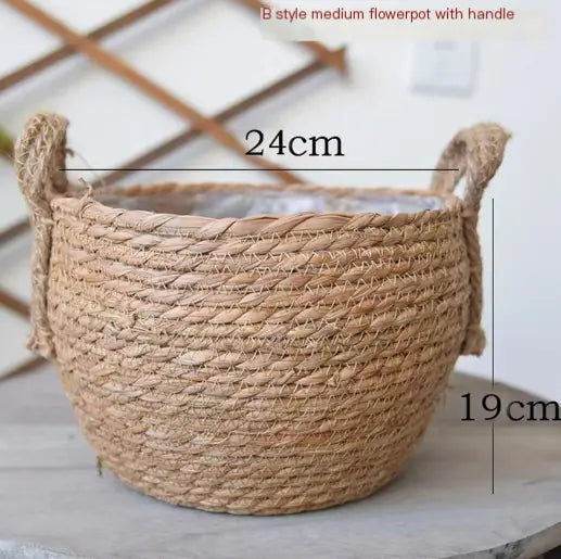 Straw Woven Flower Pot – Seaweed Basket Planter for Boho & Scandinavian Home Décor