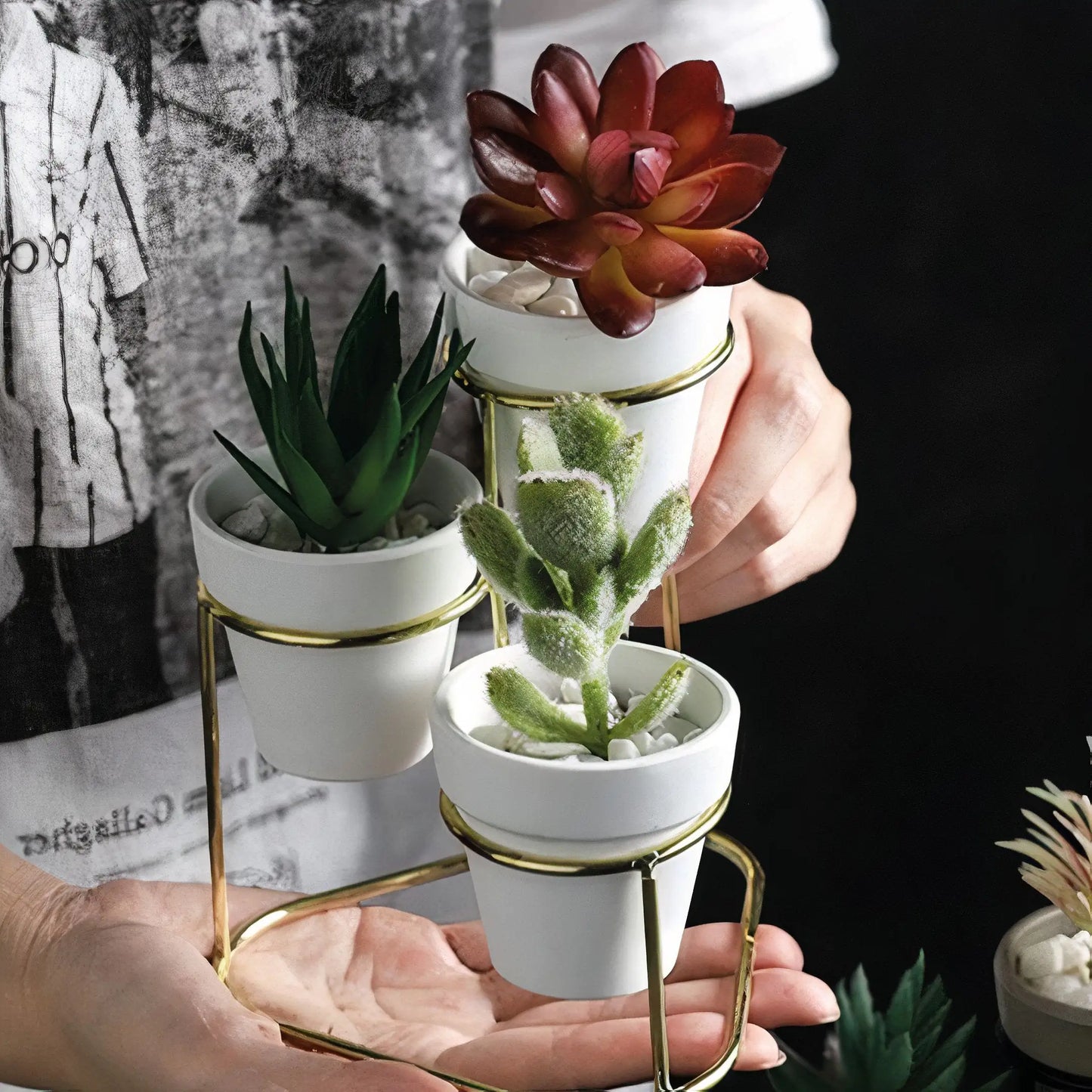 3-in-1 Gold Metal Planter Set – Modern Ceramic Flower Pots for Elegant Boho Home Décor