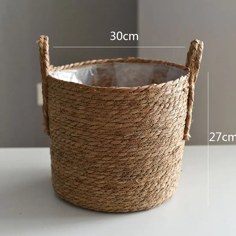 Straw Woven Flower Pot – Seaweed Basket Planter for Boho & Scandinavian Home Décor