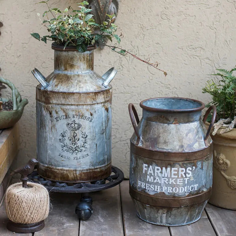 Rusty Iron Bucket Flower Pot – Vintage Metal Planter for Rustic Boho & Modern Farmhouse Décor
