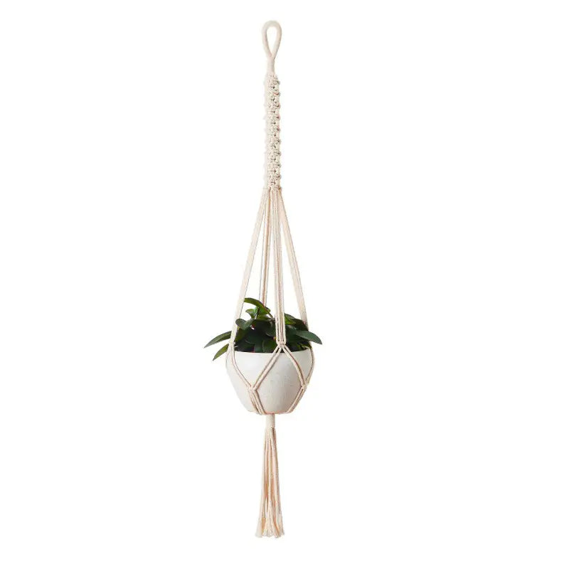 Handcrafted Cotton Rope Hanging Planter – Nordic Boho Macrame Plant Holder for Indoor & Outdoor Décor