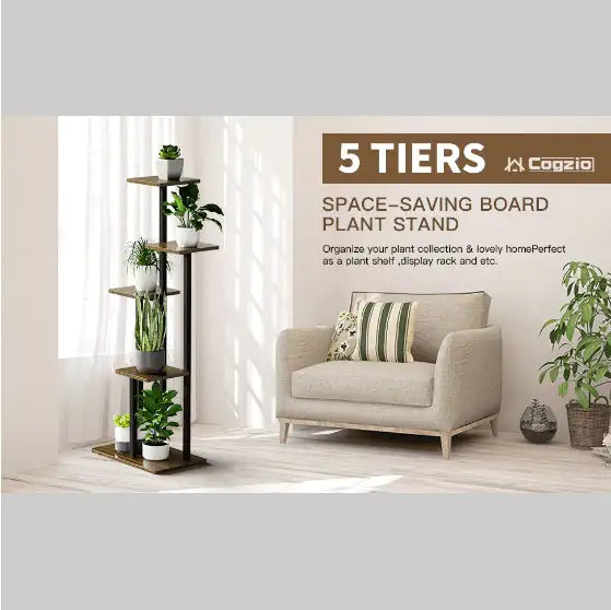 Five-Layer Indoor Plant Stand – Black Walnut & Metal Corner Display for Modern Boho Homes