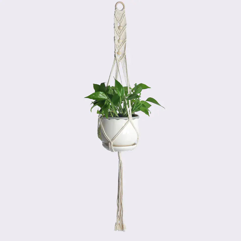 Handcrafted Cotton Rope Hanging Planter – Nordic Boho Macrame Plant Holder for Indoor & Outdoor Décor