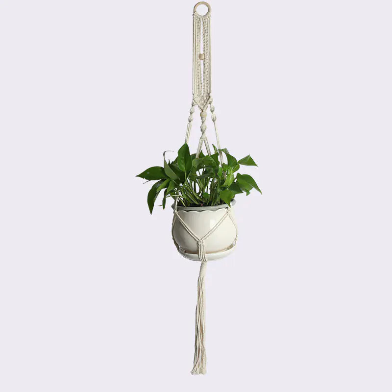 Handcrafted Cotton Rope Hanging Planter – Nordic Boho Macrame Plant Holder for Indoor & Outdoor Décor