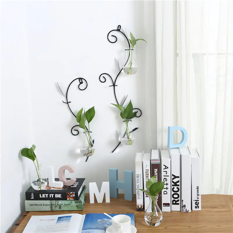 Iron Wall Hanging Plant Container – Modern Glass Wall Vase for Elegant Boho Home Décor