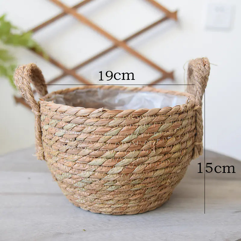Straw Woven Flower Pot – Seaweed Basket Planter for Boho & Scandinavian Home Décor