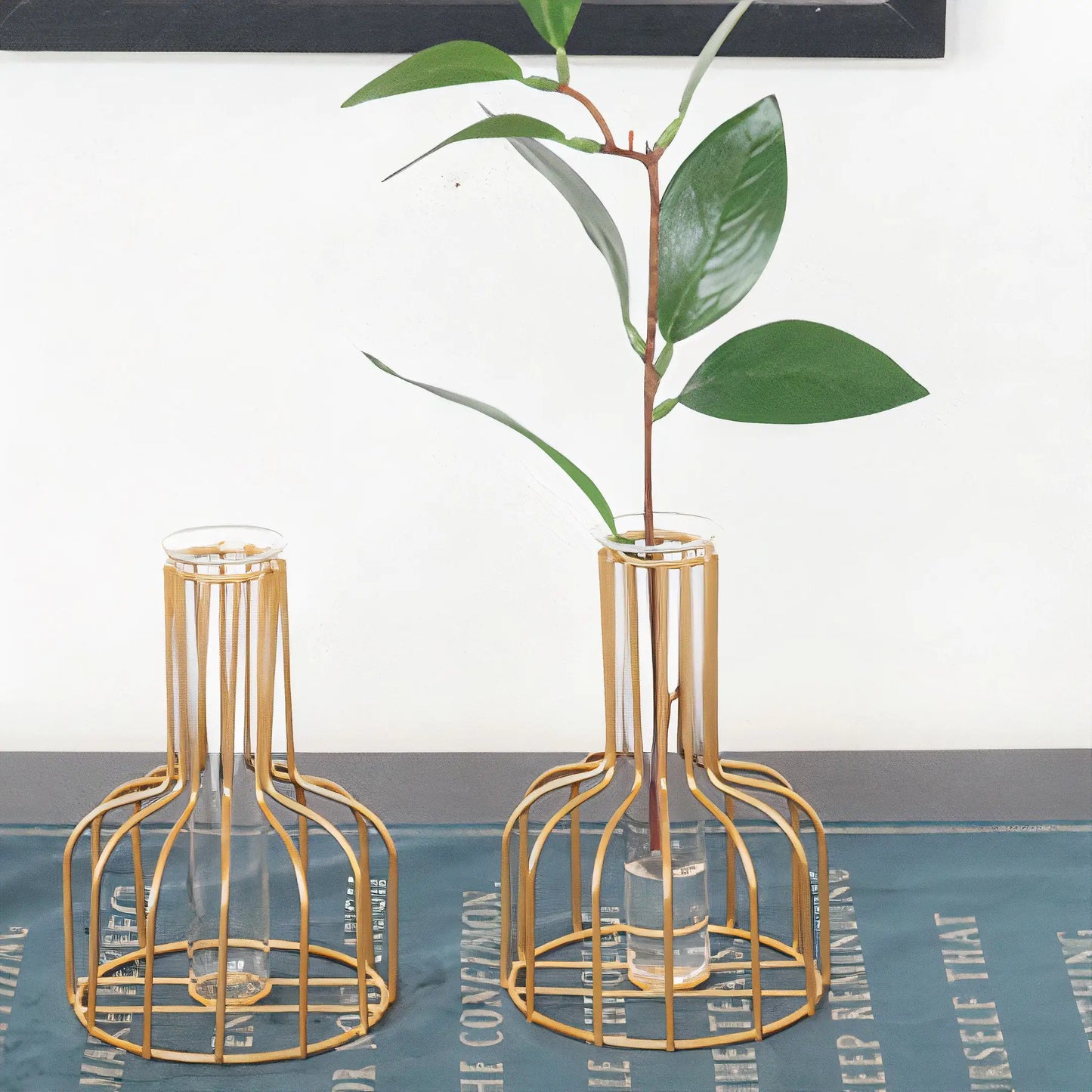 Glass Vase with Iron Stand – Minimalist Tabletop Planter for Modern Boho Home Décor