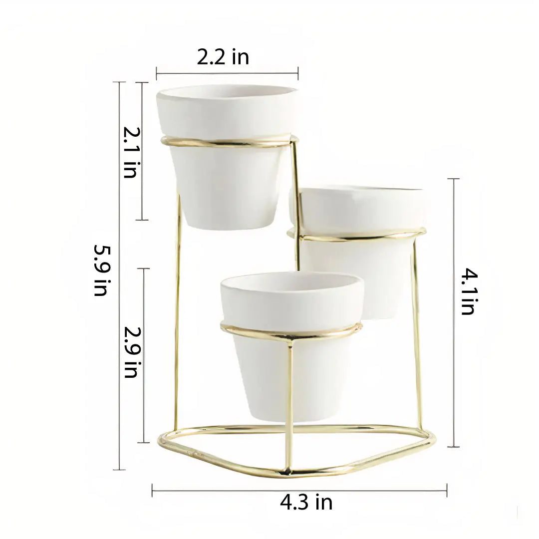 3-in-1 Gold Metal Planter Set – Modern Ceramic Flower Pots for Elegant Boho Home Décor