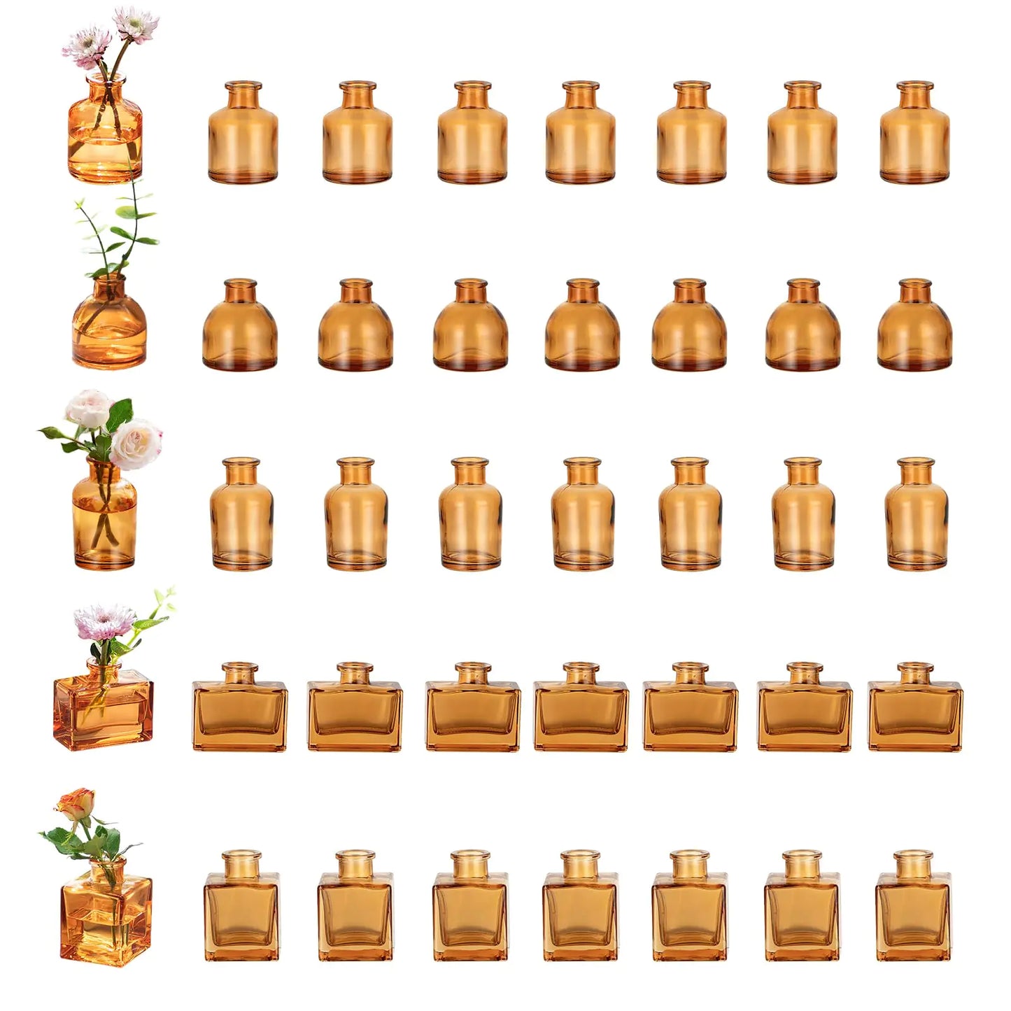 Set of 40 Brown Glass Bud Vases – Modern Mini Flower Vases for Wedding Centerpieces, Events & Home Décor