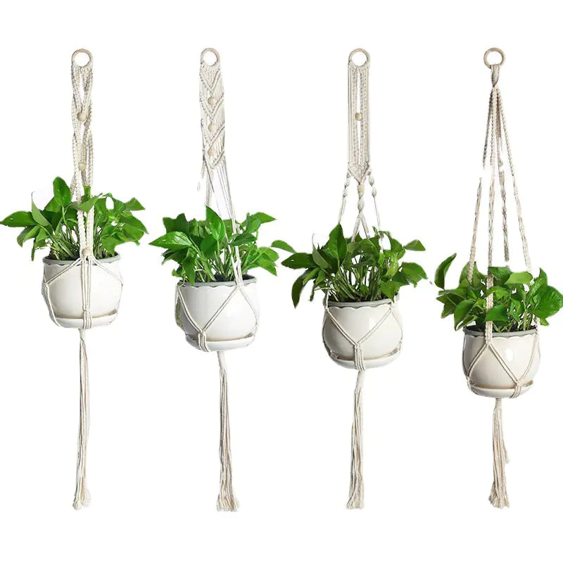 Handcrafted Cotton Rope Hanging Planter – Nordic Boho Macrame Plant Holder for Indoor & Outdoor Décor