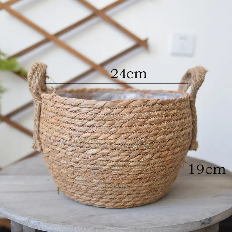 Straw Woven Flower Pot – Seaweed Basket Planter for Boho & Scandinavian Home Décor