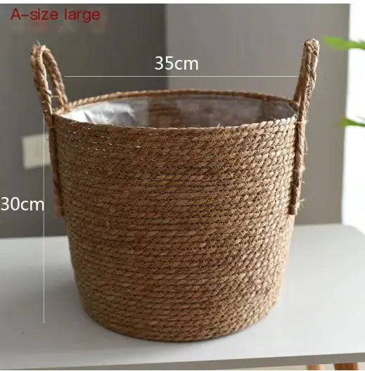 Straw Woven Flower Pot – Seaweed Basket Planter for Boho & Scandinavian Home Décor