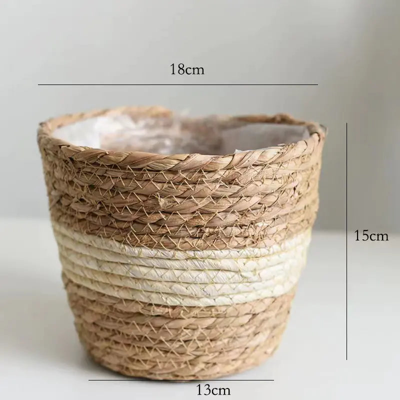Handwoven Grass Plant Pot – Eco-Friendly Boho Basket Planter for Indoor & Outdoor Décor