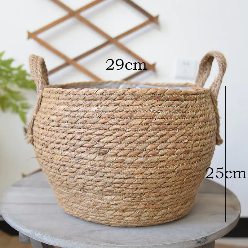 Straw Woven Flower Pot – Seaweed Basket Planter for Boho & Scandinavian Home Décor