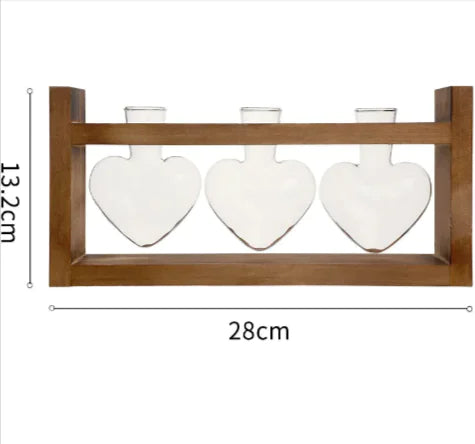 Heart-Shaped Glass Vase with Wooden Stand – Romantic Modern Hydroponic Planter for Elegant Home Décor