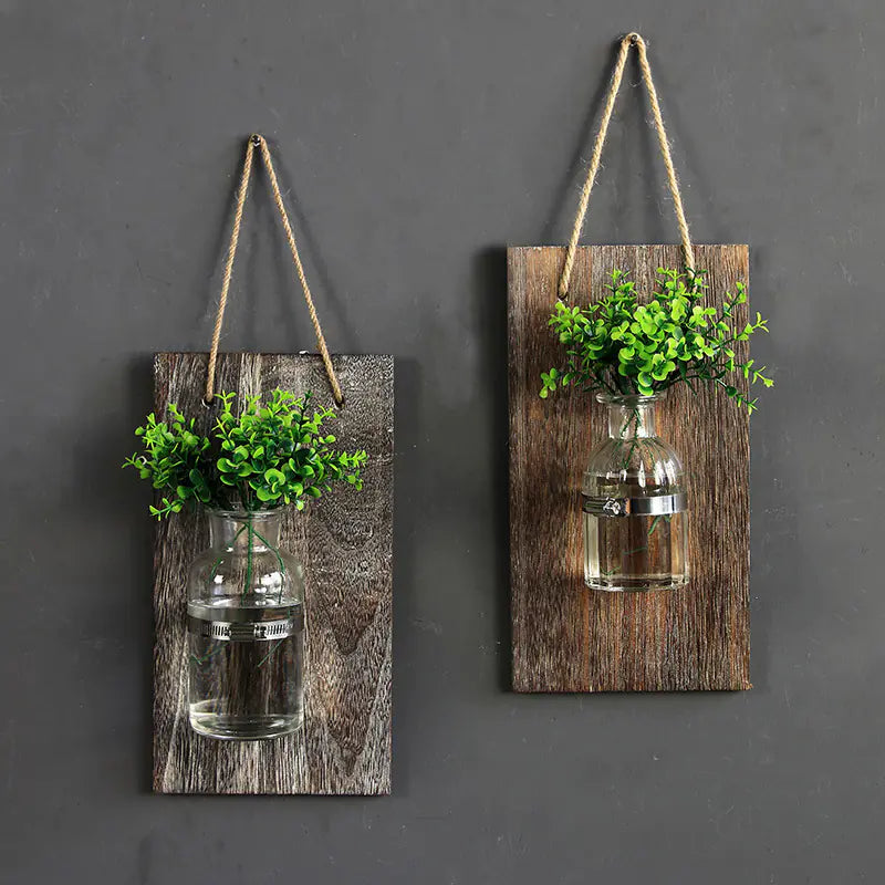 Wooden Hydroponic Glass Vase Wall Décor – Modern Nature-Inspired Planter for Elegant Home Styling