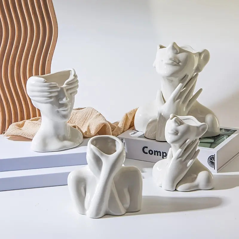 Character Art Ceramic Vase – Modern Sculptural Face Flower Pot for Artistic Home Décor