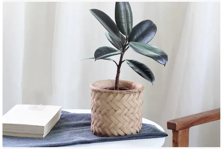 Faux Bamboo Cement Flower Pot – Rustic Handcrafted Planter for Sustainable Boho Home Décor