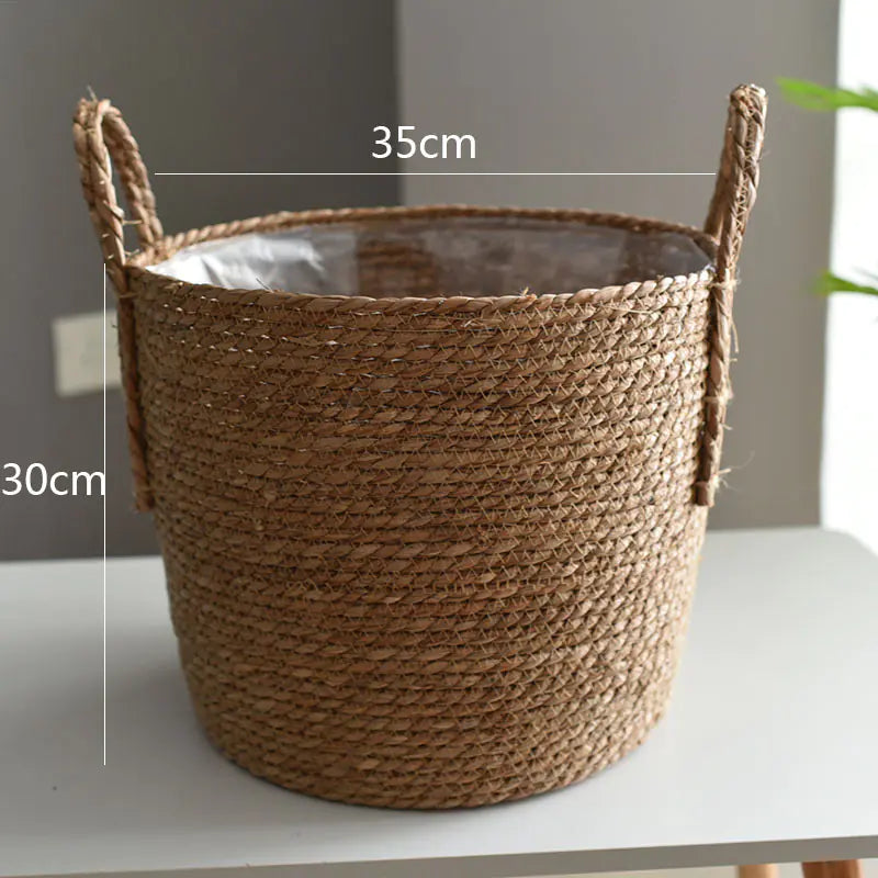 Straw Woven Flower Pot – Seaweed Basket Planter for Boho & Scandinavian Home Décor