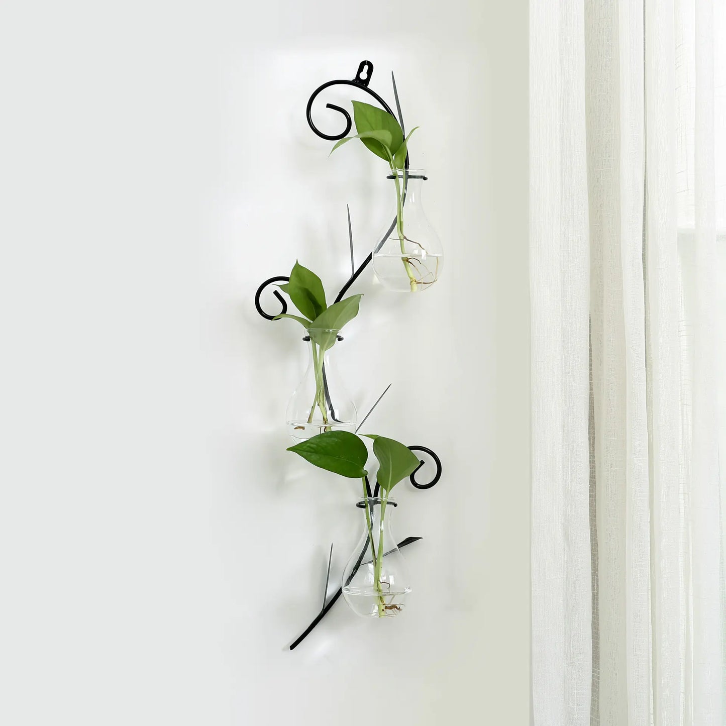 Iron Wall Hanging Plant Container – Modern Glass Wall Vase for Elegant Boho Home Décor