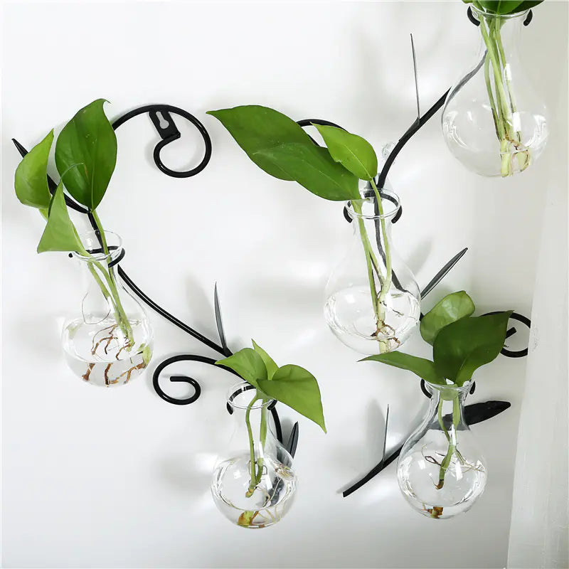 Iron Wall Hanging Plant Container – Modern Glass Wall Vase for Elegant Boho Home Décor